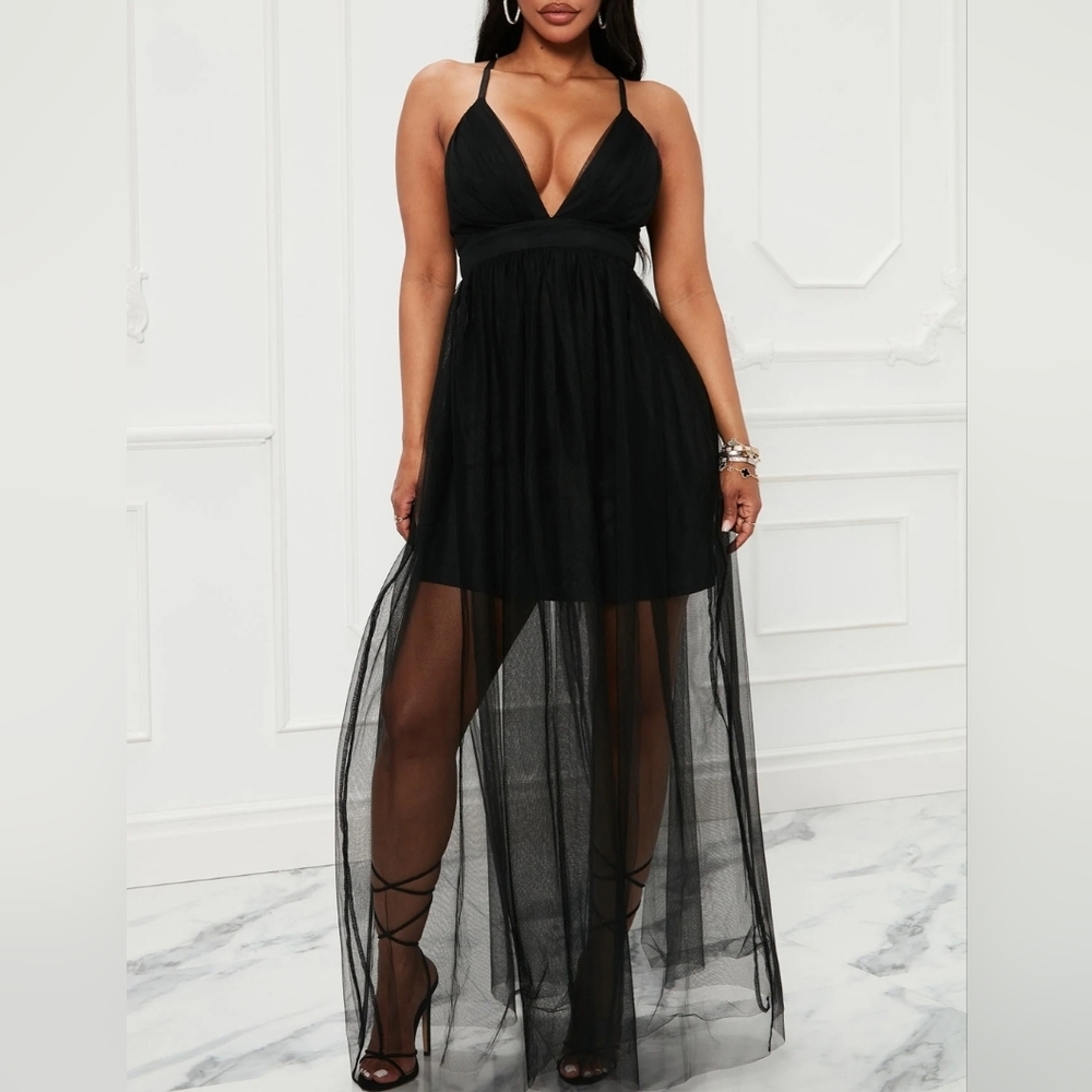Chic Sexy Black Sheer Overlay Dress